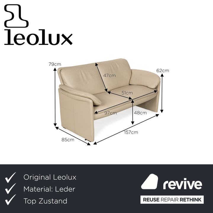 Leolux Catalpa Leather Two Seater Cream Sofa Couch