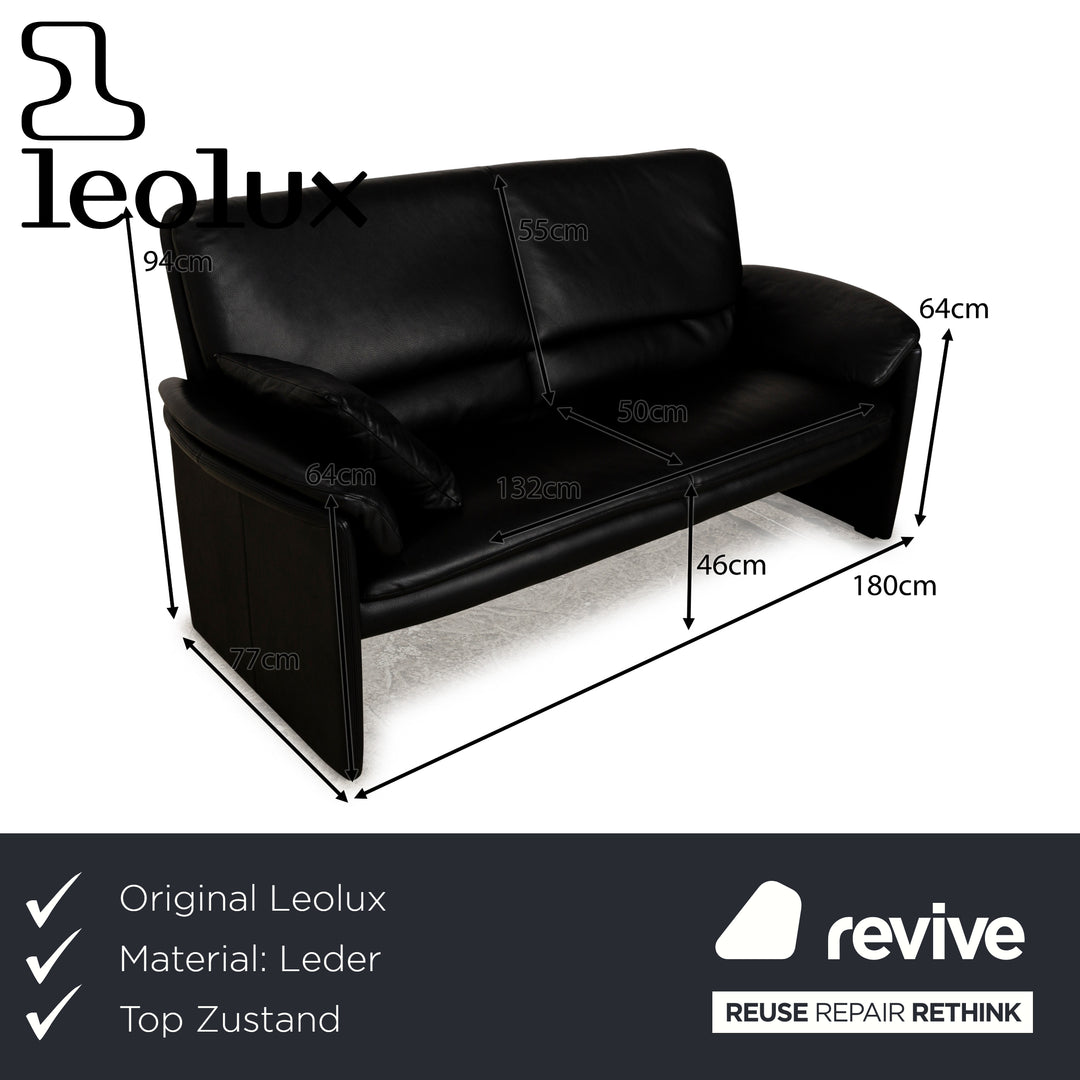 Leolux Catalpa Leather Two-Seater Black Sofa Couch