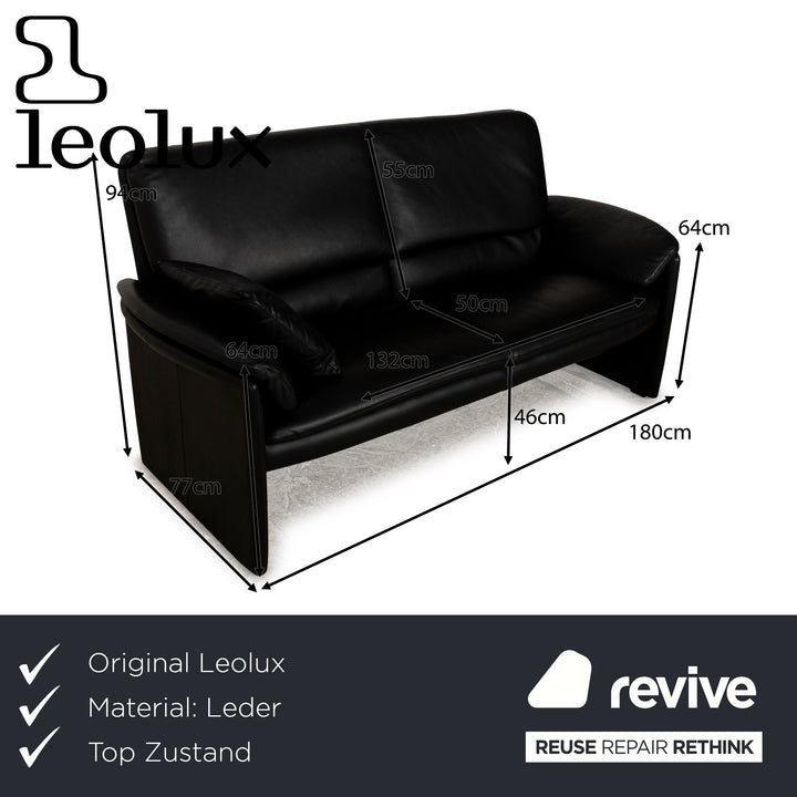 Leolux Catalpa Leather Two-Seater Black Sofa Couch