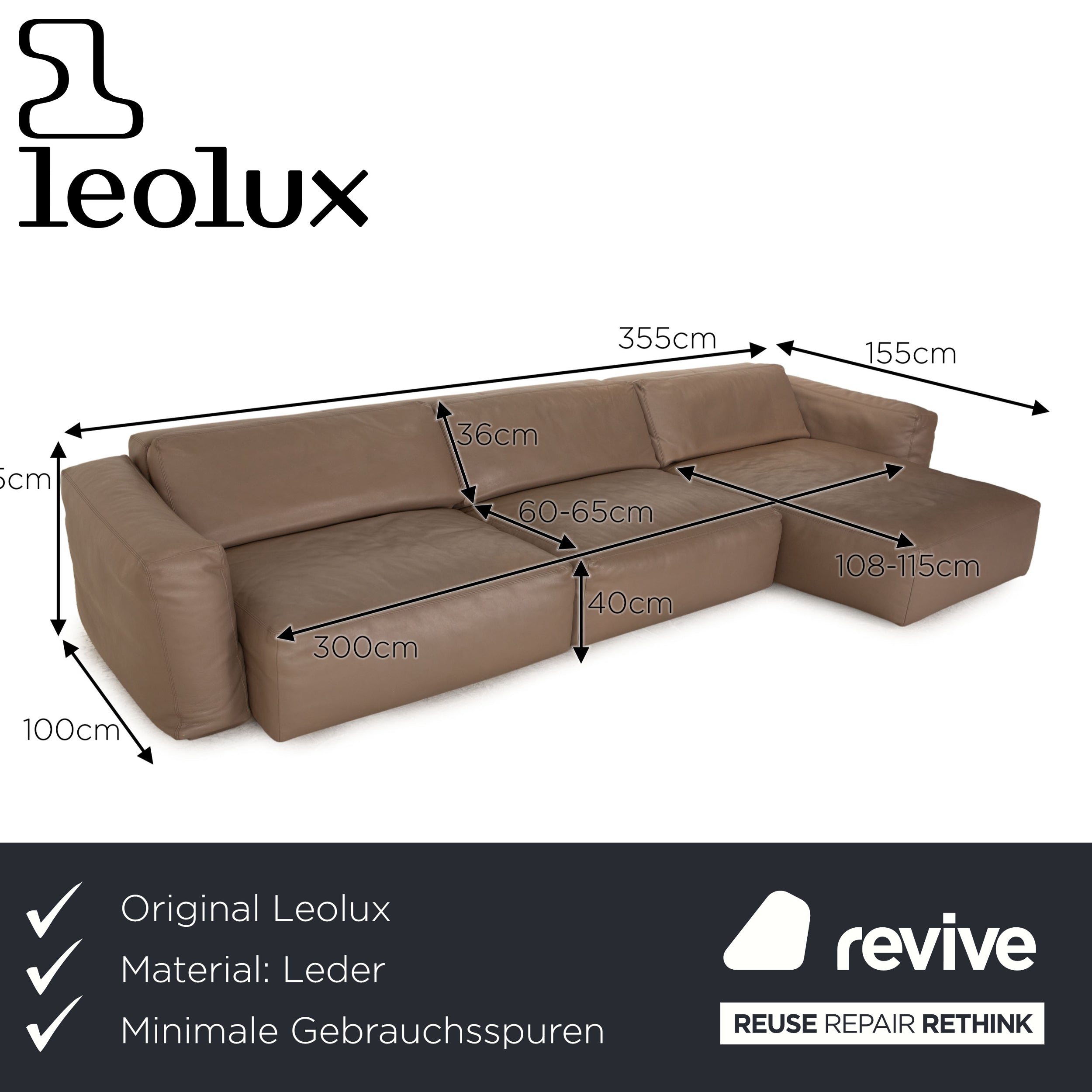 Leolux Copparo leather corner sofa cream electric function chaise longue right