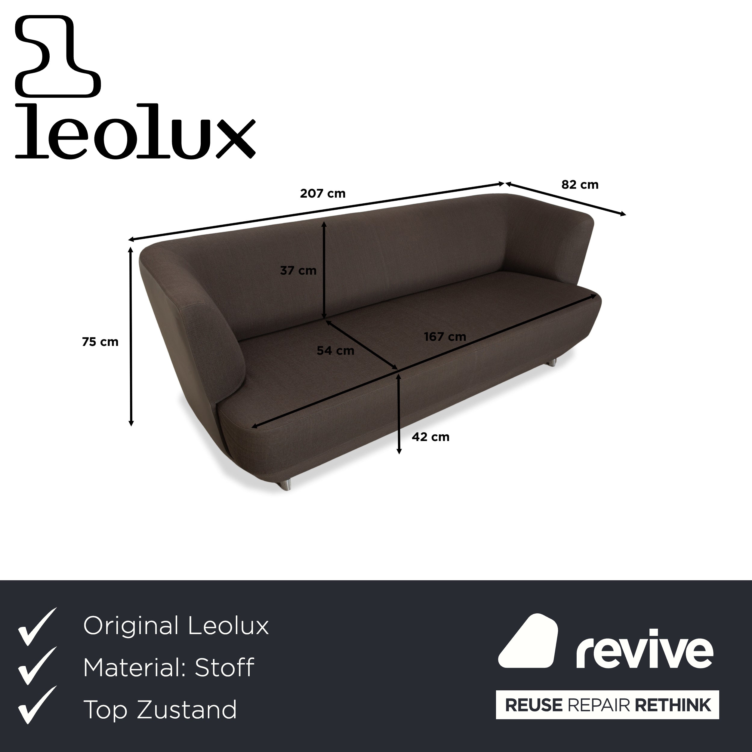 Leolux Daja Stoff Dreisitzer Grau Leder Sofa Couch
