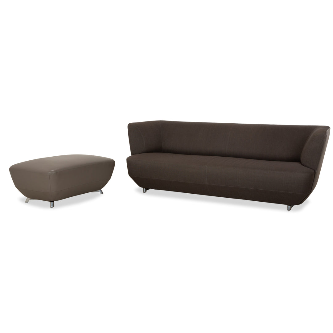 Canapé trois places en tissu et cuir gris Leolux Daja