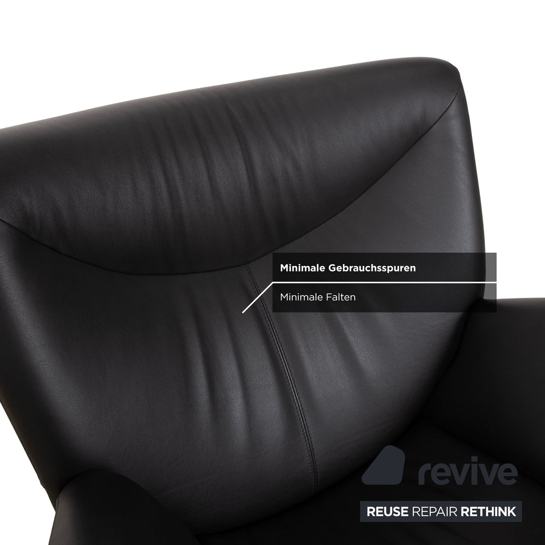 Leolux Echnaton Ensemble Cuir 2x Fauteuils Canapé Deux Places Noir