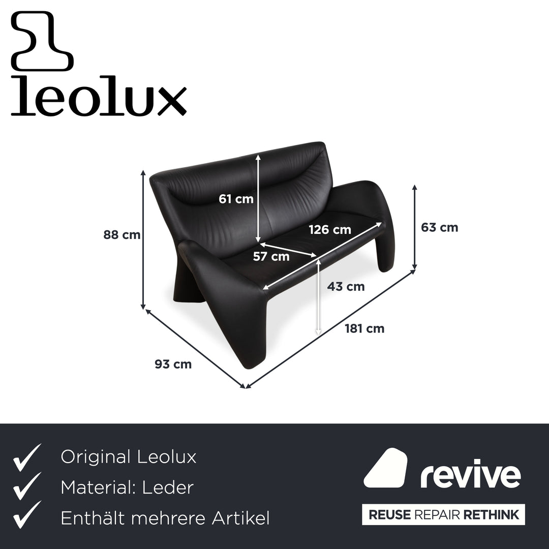 Leolux Echnaton Ensemble Cuir 2x Fauteuils Canapé Deux Places Noir