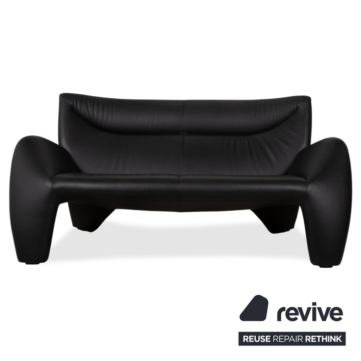 Leolux Echnaton Ensemble Cuir 2x Fauteuils Canapé Deux Places Noir