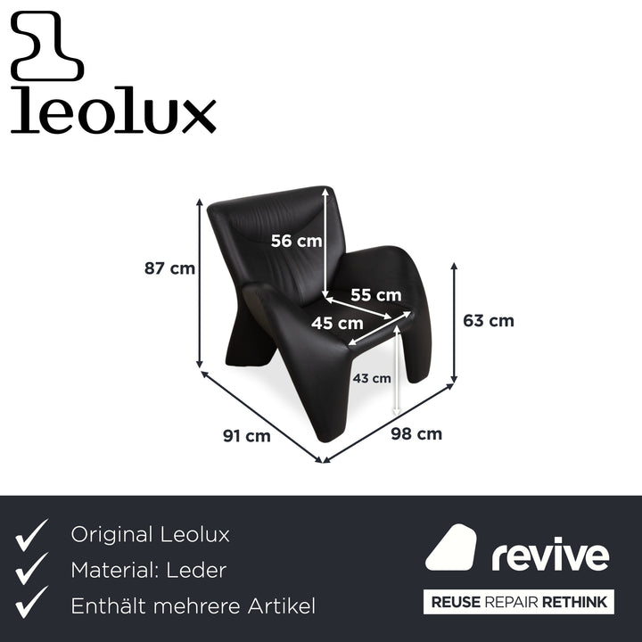 Leolux Echnaton Leather Set 2x Armchairs Two-Seater Sofa Couch Black