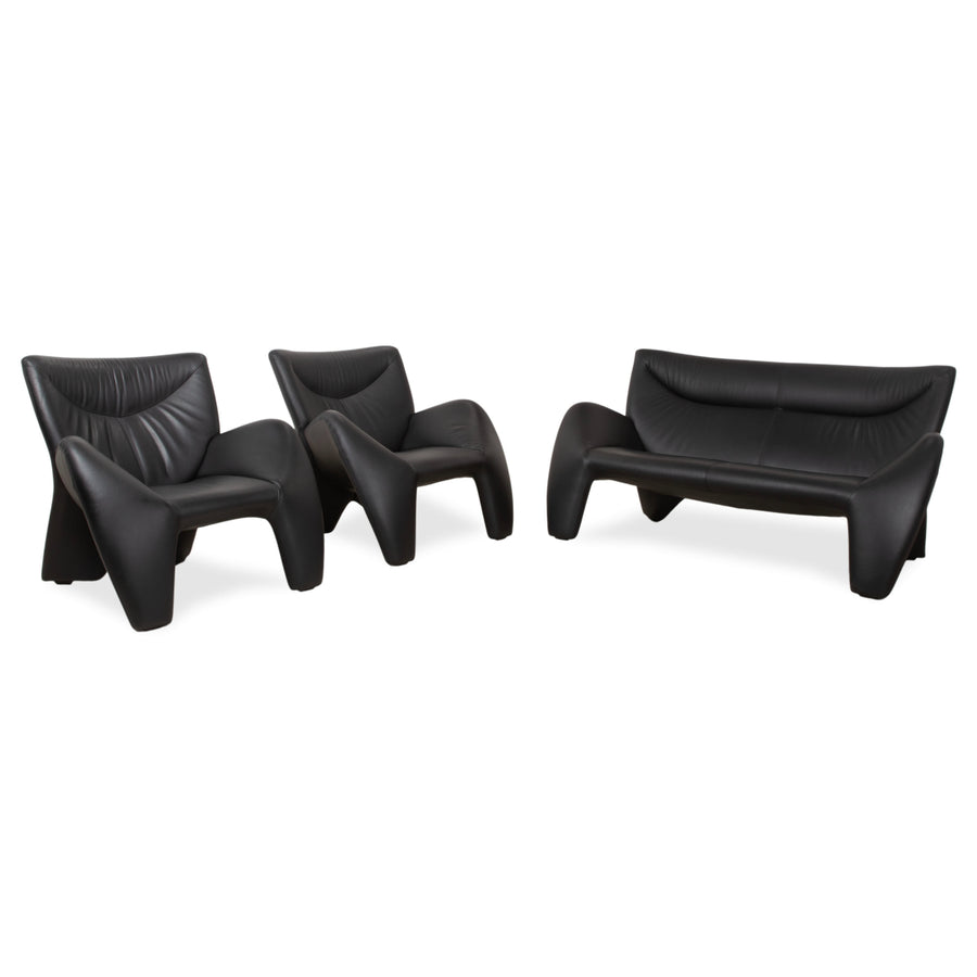 Leolux Echnaton Garnitur Leder 2x Sessel Zweisitzer Sofa Couch Schwarz