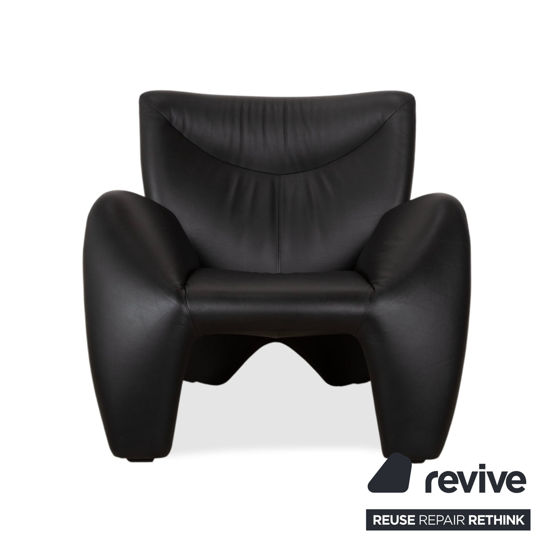 Leolux Echnaton Garnitur Leder 2x Sessel Zweisitzer Sofa Couch Schwarz