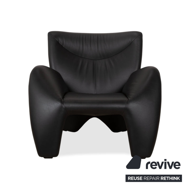 Leolux Echnaton Garnitur Leder 2x Sessel Zweisitzer Sofa Couch Schwarz