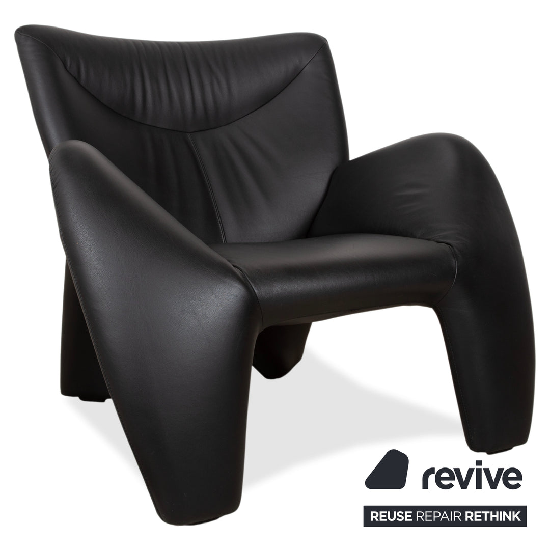 Leolux Echnaton Ensemble Cuir 2x Fauteuils Canapé Deux Places Noir