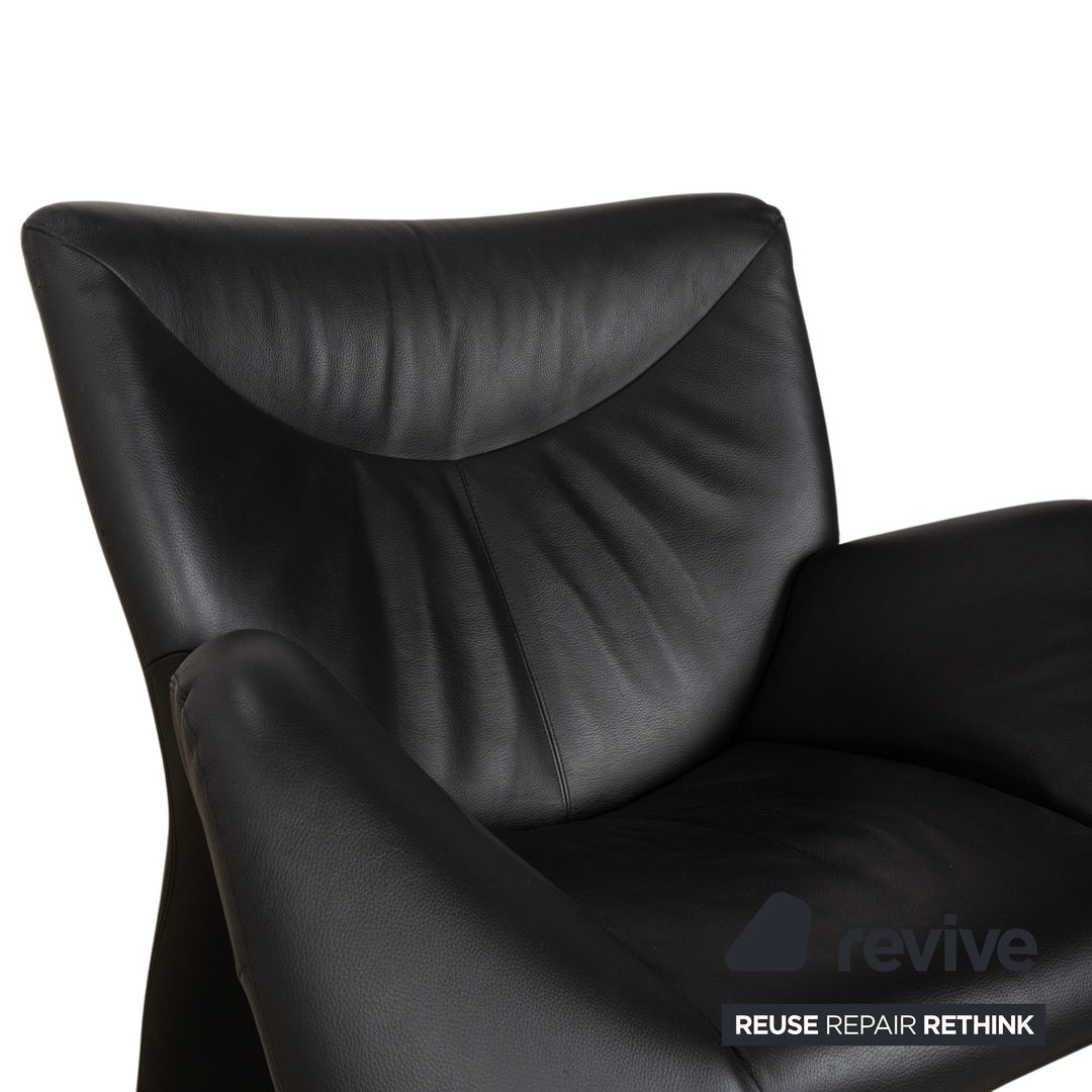 Leolux Echnaton Leather Armchair Black Anthracite incl. Footstool