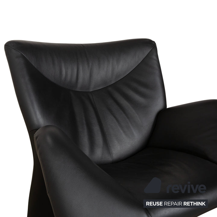 Leolux Echnaton Leather Armchair Black Anthracite incl. Footstool