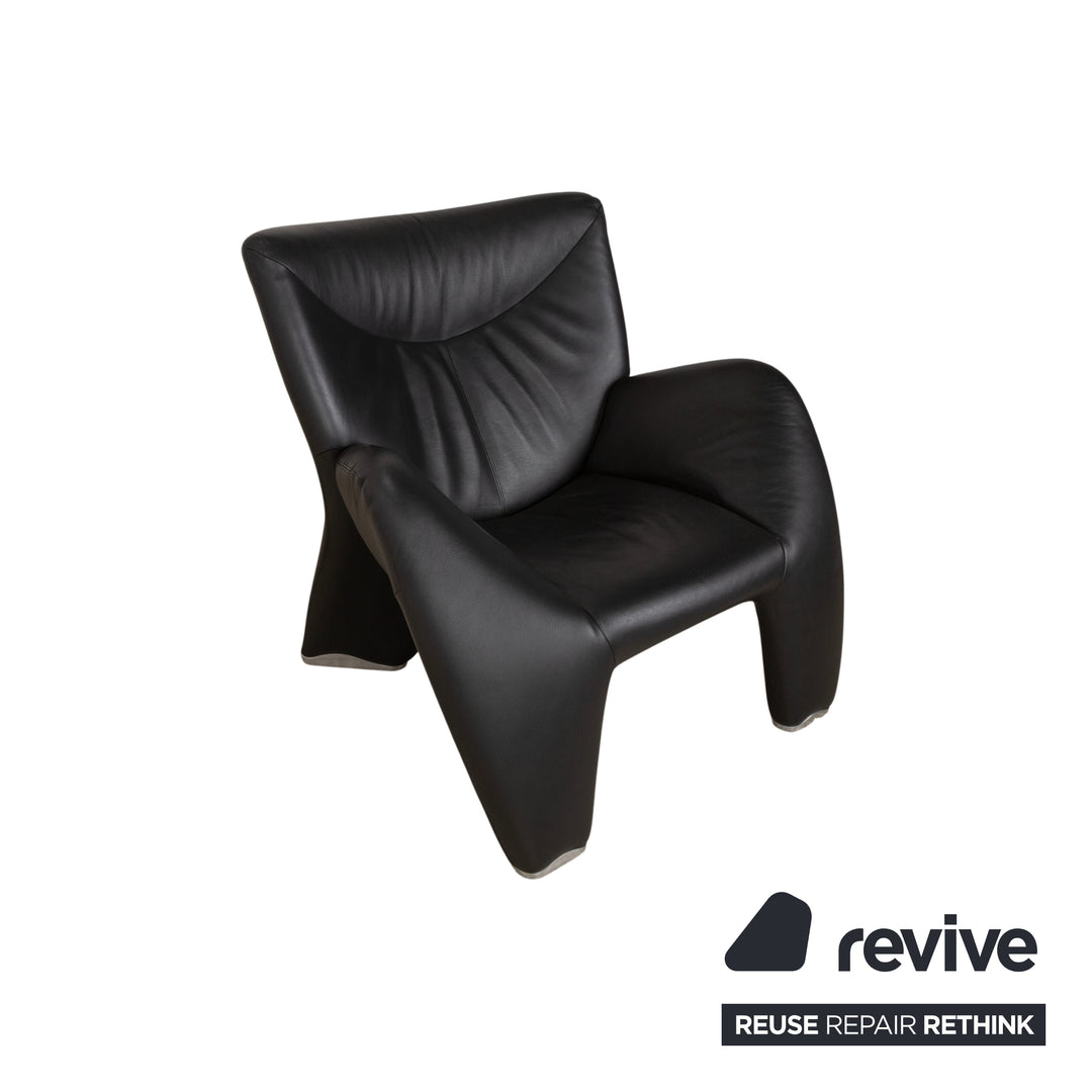 Leolux Echnaton Leather Armchair Black Anthracite incl. Footstool