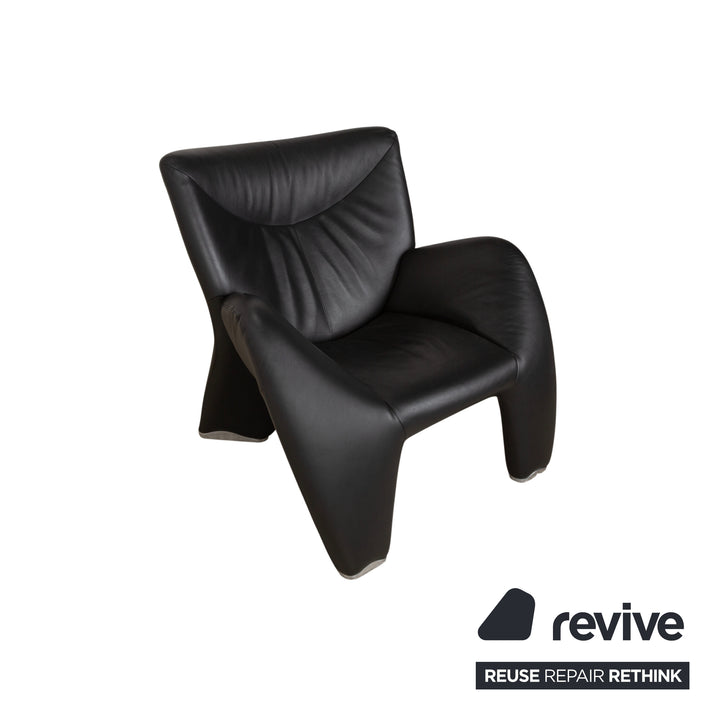 Leolux Echnaton Leather Armchair Black Anthracite incl. Footstool
