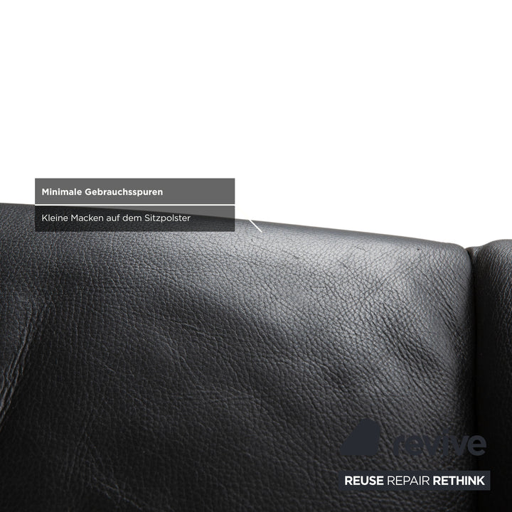 Leolux Echnaton Leder Sessel Schwarz Anthrazit inkl. Hocker