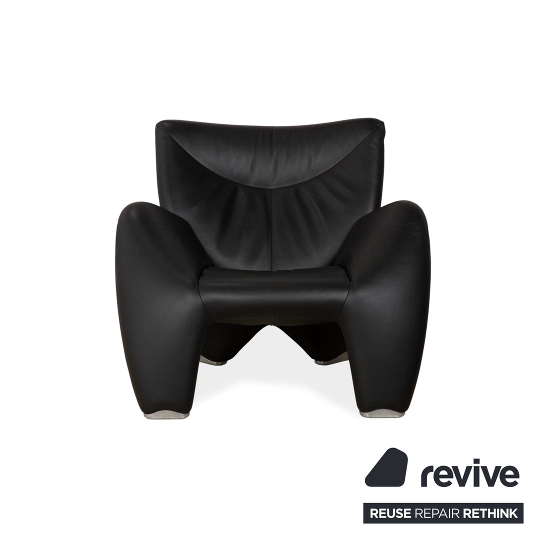 Leolux Echnaton Leather Armchair Black Anthracite incl. Footstool
