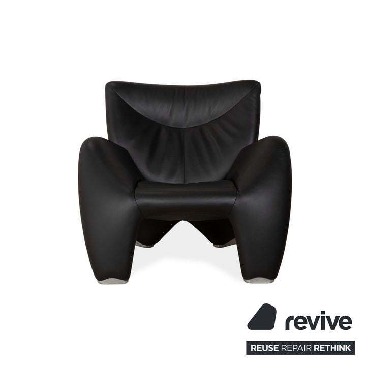 Leolux Echnaton Leather Armchair Black Anthracite incl. Footstool