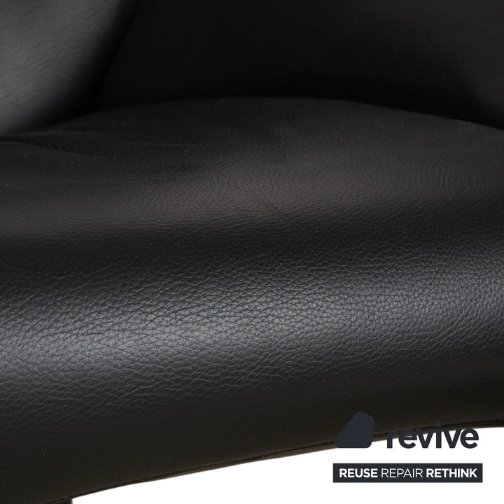 Leolux Echnaton Leder Sessel Schwarz Anthrazit inkl. Hocker