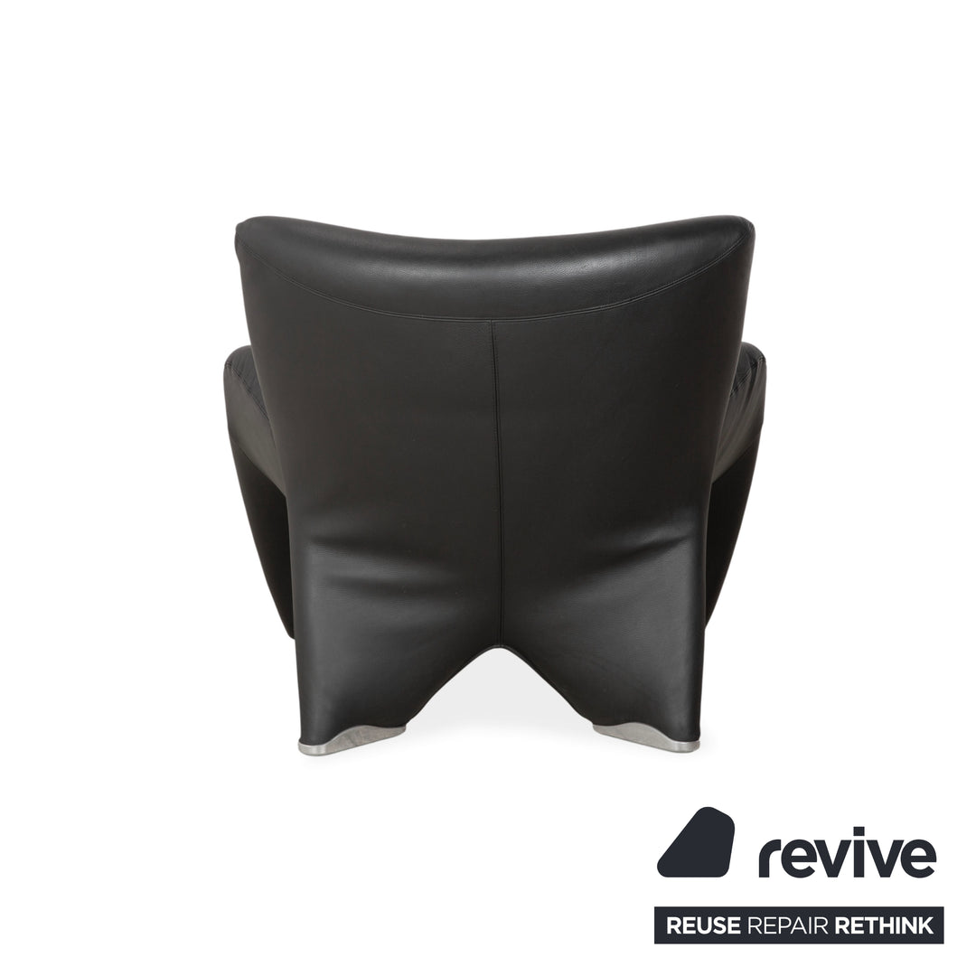 Leolux Echnaton Leder Sessel Schwarz Anthrazit inkl. Hocker