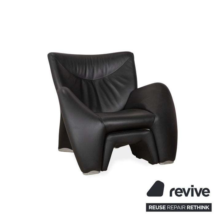 Leolux Echnaton Leather Armchair Black Anthracite incl. Footstool