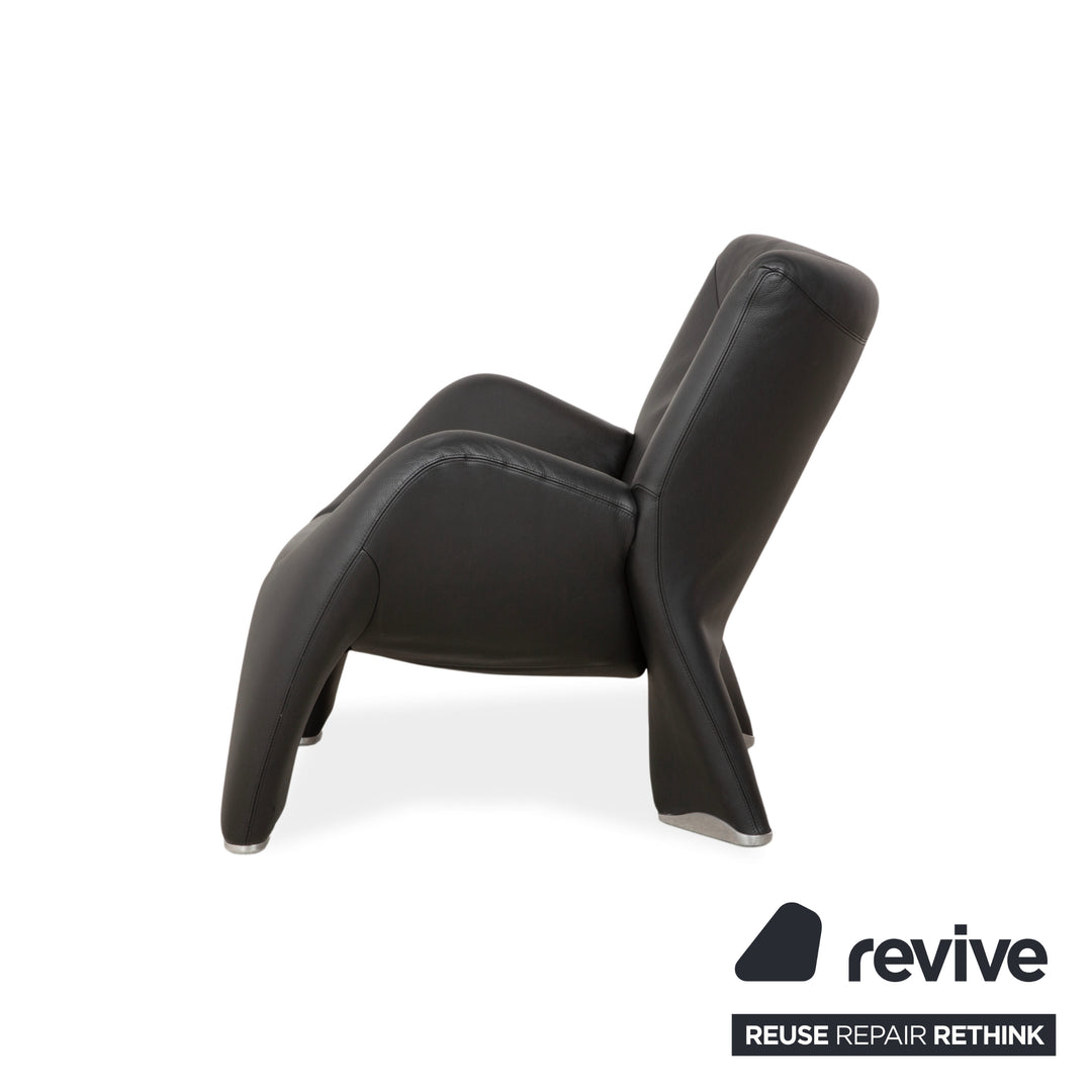 Leolux Echnaton Leather Armchair Black Anthracite incl. Footstool