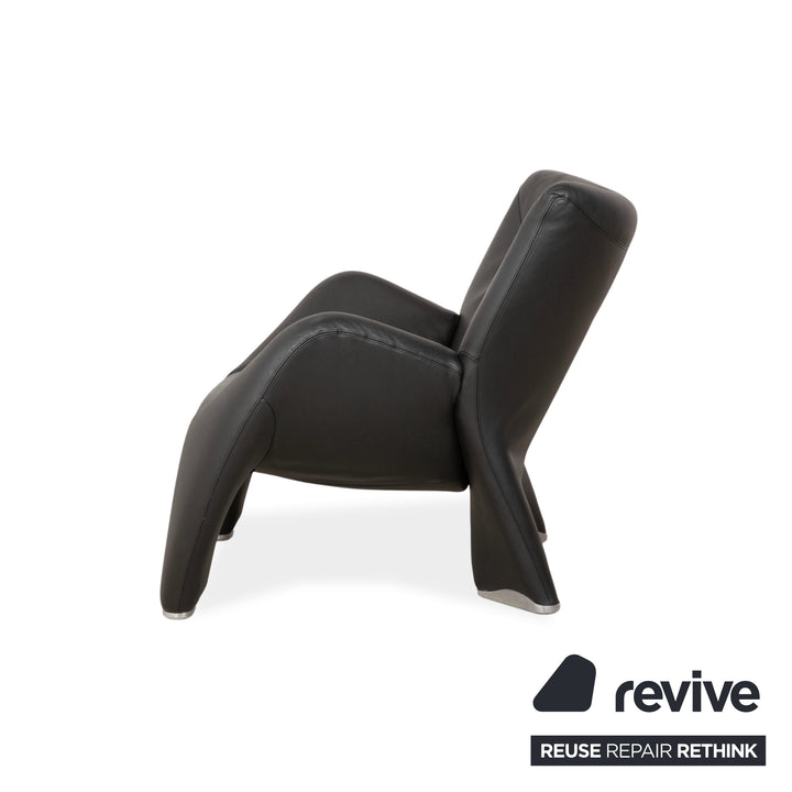 Leolux Echnaton Leather Armchair Black Anthracite incl. Footstool