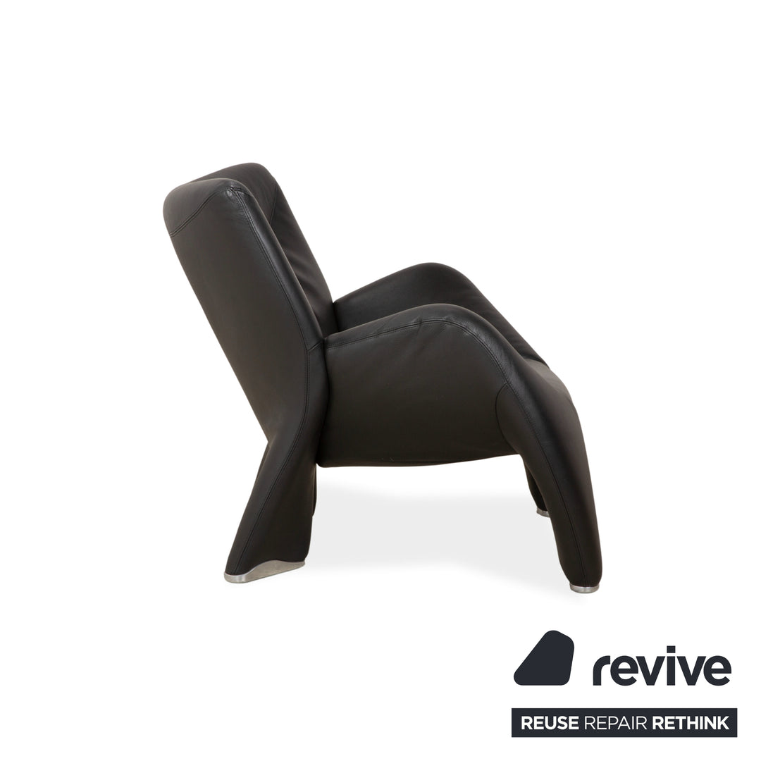 Leolux Echnaton Leather Armchair Black Anthracite incl. Footstool