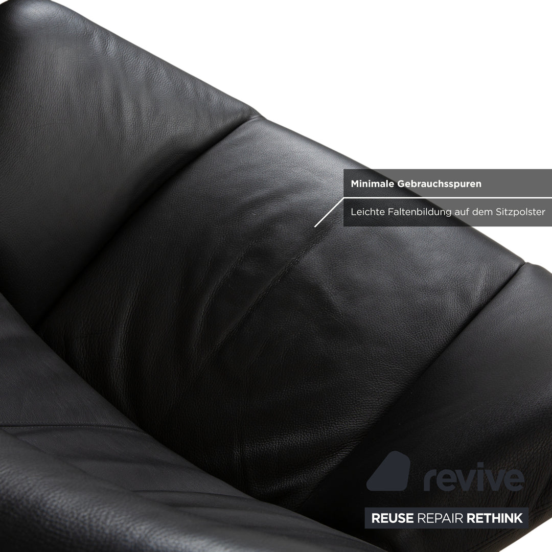 Leolux Echnaton Leder Sessel Schwarz Anthrazit inkl. Hocker