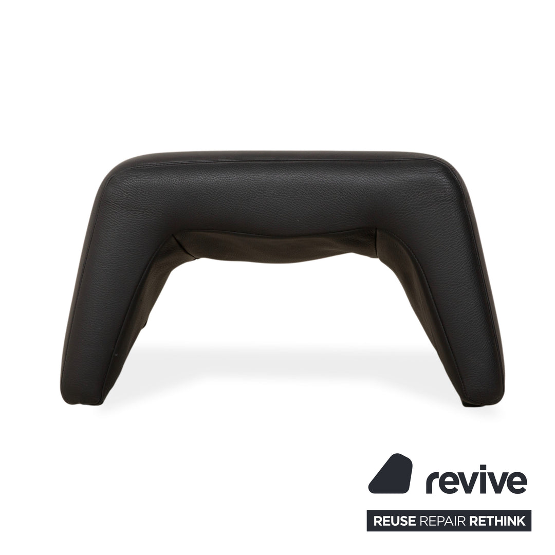 Leolux Echnaton Leather Armchair Black Anthracite incl. Footstool