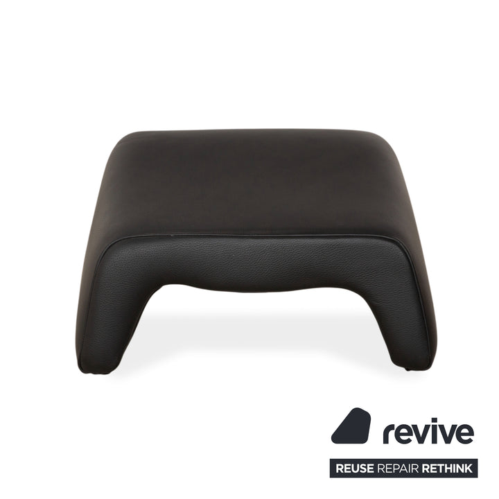 Leolux Echnaton Leather Armchair Black Anthracite incl. Footstool