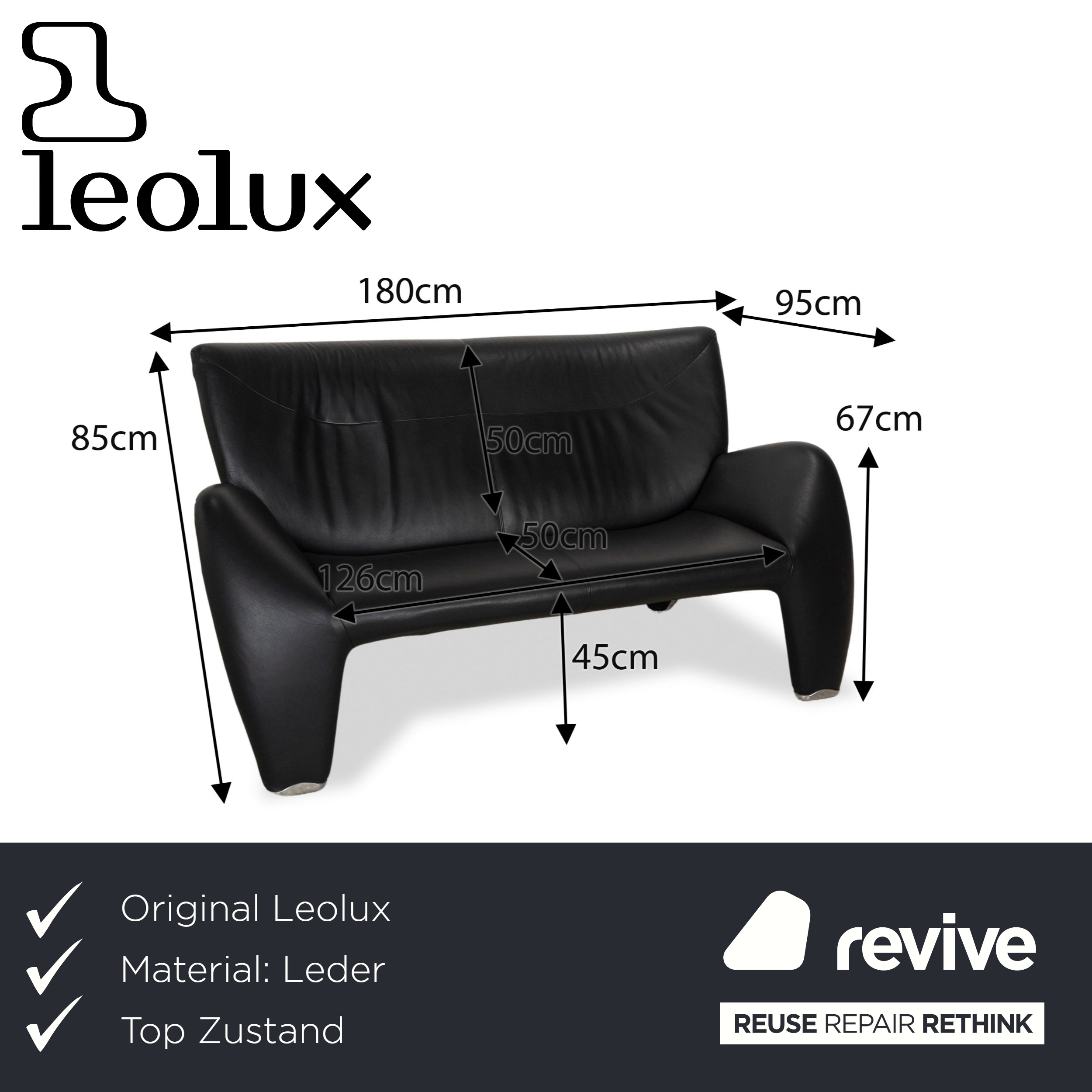 Leolux Echnaton Leder Zweisitzer Schwarz Sofa Couch