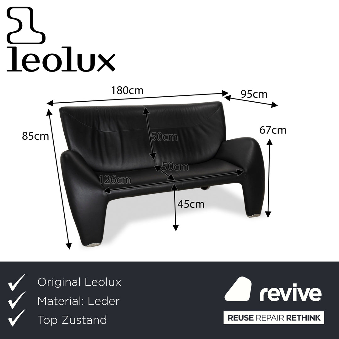 Leolux Echnaton Leather Two-Seater Black Sofa Couch