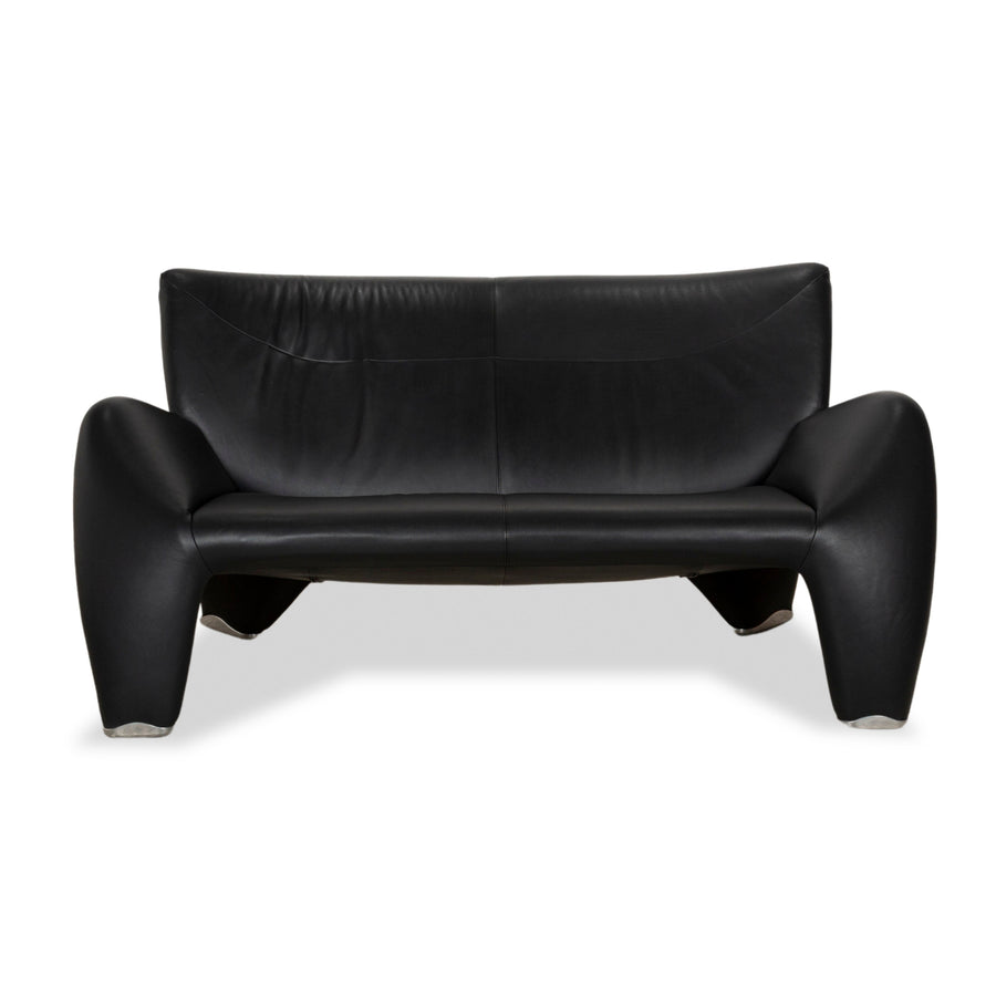 Leolux Echnaton Leather Two-Seater Black Sofa Couch