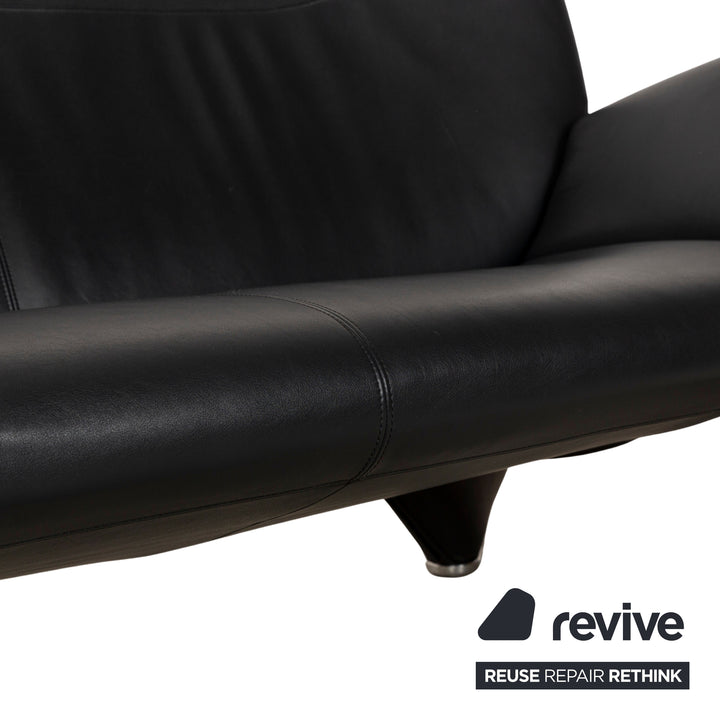 Leolux Echnaton Leather Two-Seater Black Sofa Couch