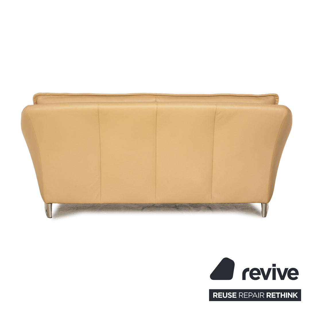 Leolux Enora Leather Three Seater Cream Beige Sofa Couch