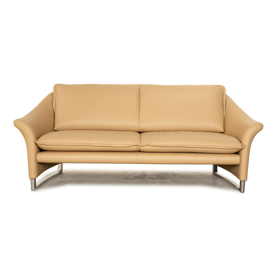 Leolux Enora Leather Three Seater Cream Beige Sofa Couch