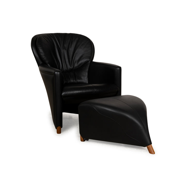 Leolux Excalibur Leather Armchair Set Black Stool