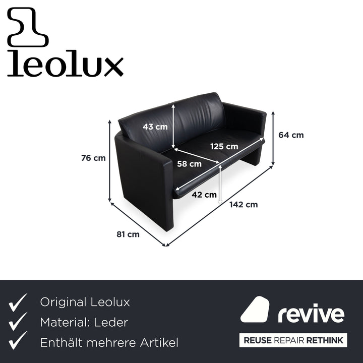 Leolux Garnitur Leder Dreisitzer Zweisitzer Dunkelblau Sofa Couch