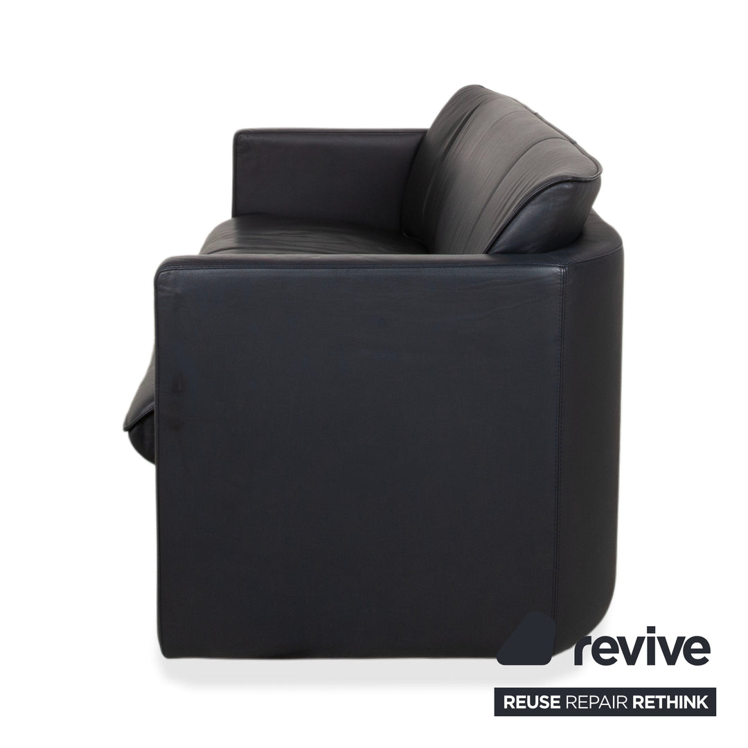 Leolux Garnitur Leder Dreisitzer Zweisitzer Dunkelblau Sofa Couch