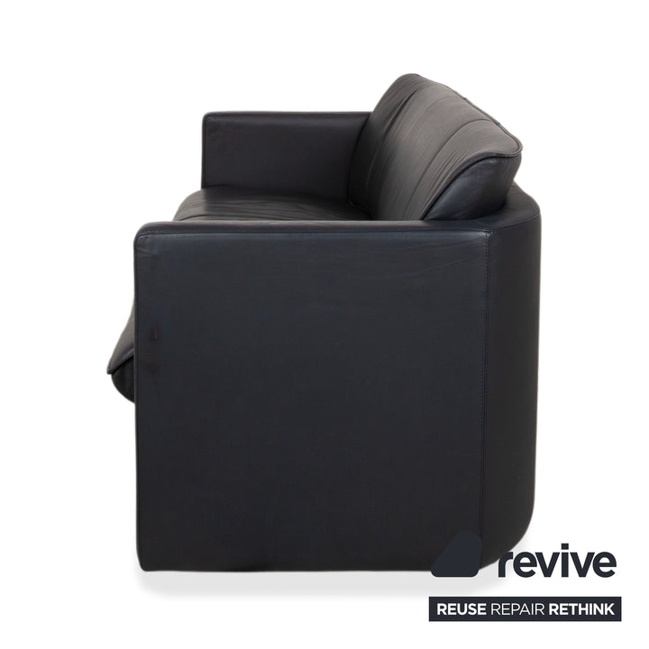 Leolux Garnitur Leder Dreisitzer Zweisitzer Dunkelblau Sofa Couch
