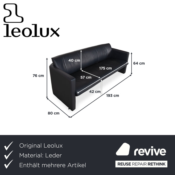 Leolux Garnitur Leder Dreisitzer Zweisitzer Dunkelblau Sofa Couch