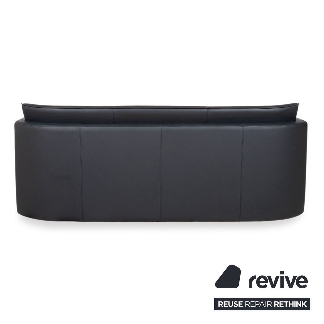 Leolux Garnitur Leder Dreisitzer Zweisitzer Dunkelblau Sofa Couch