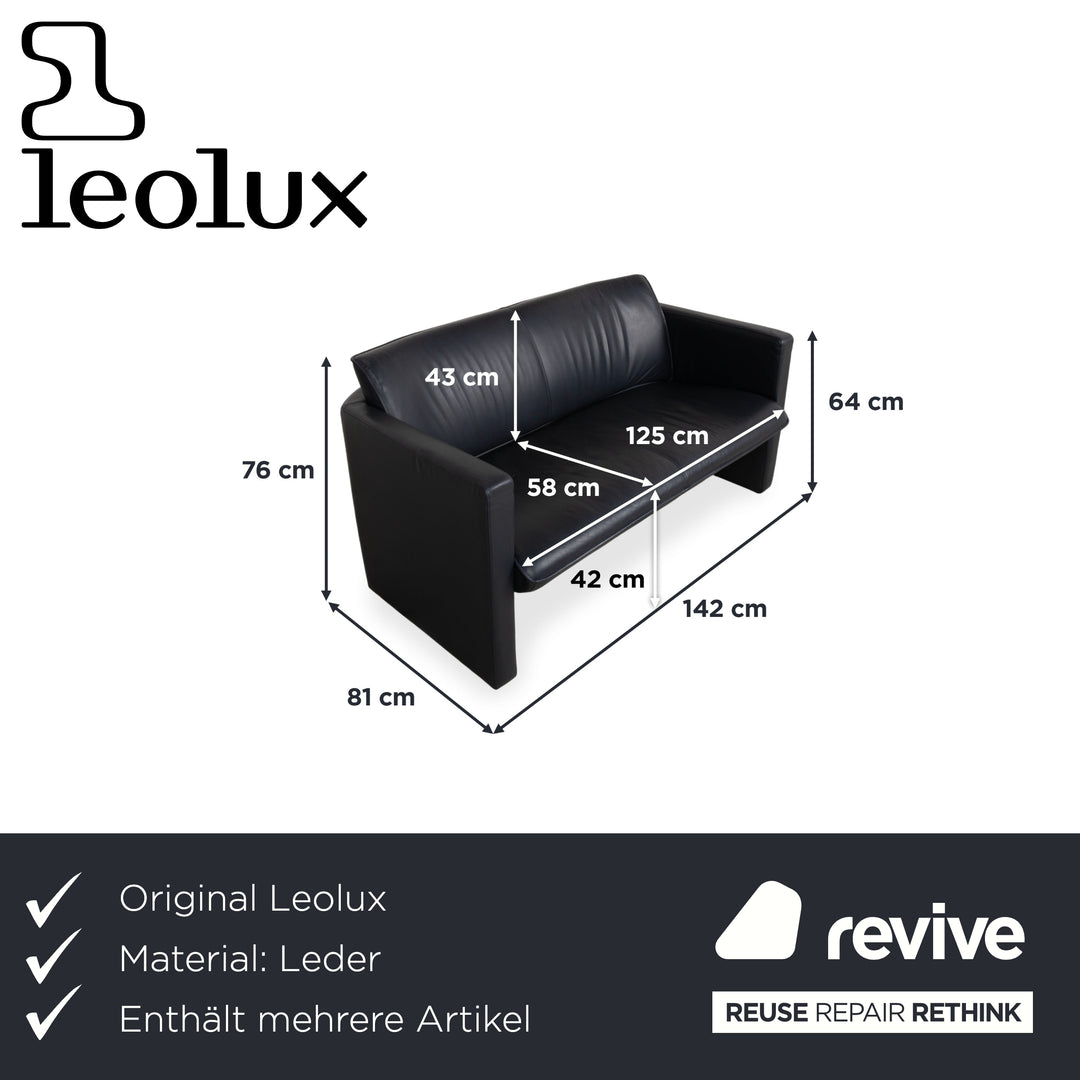 Leolux Garnitur Leder Dreisitzer Zweisitzer Hocker Dunkelblau Sofa Couch