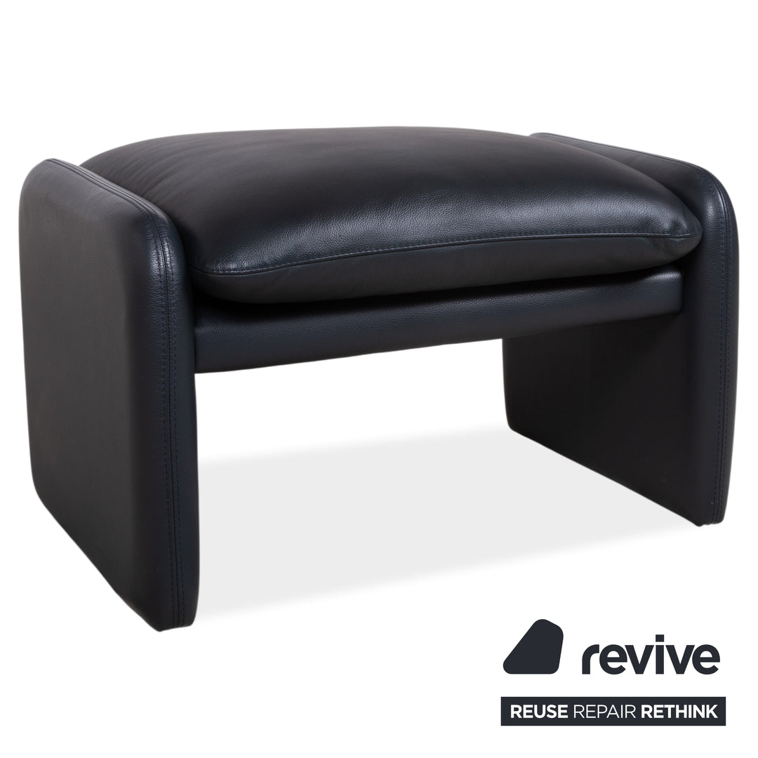 Leolux Garnitur Leder Dreisitzer Zweisitzer Hocker Dunkelblau Sofa Couch