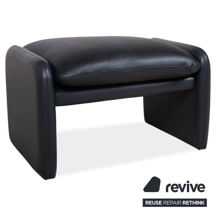 Leolux Garnitur Leder Dreisitzer Zweisitzer Hocker Dunkelblau Sofa Couch