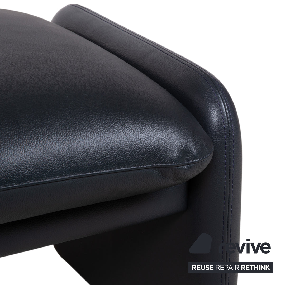 Leolux Garnitur Leder Dreisitzer Zweisitzer Hocker Dunkelblau Sofa Couch