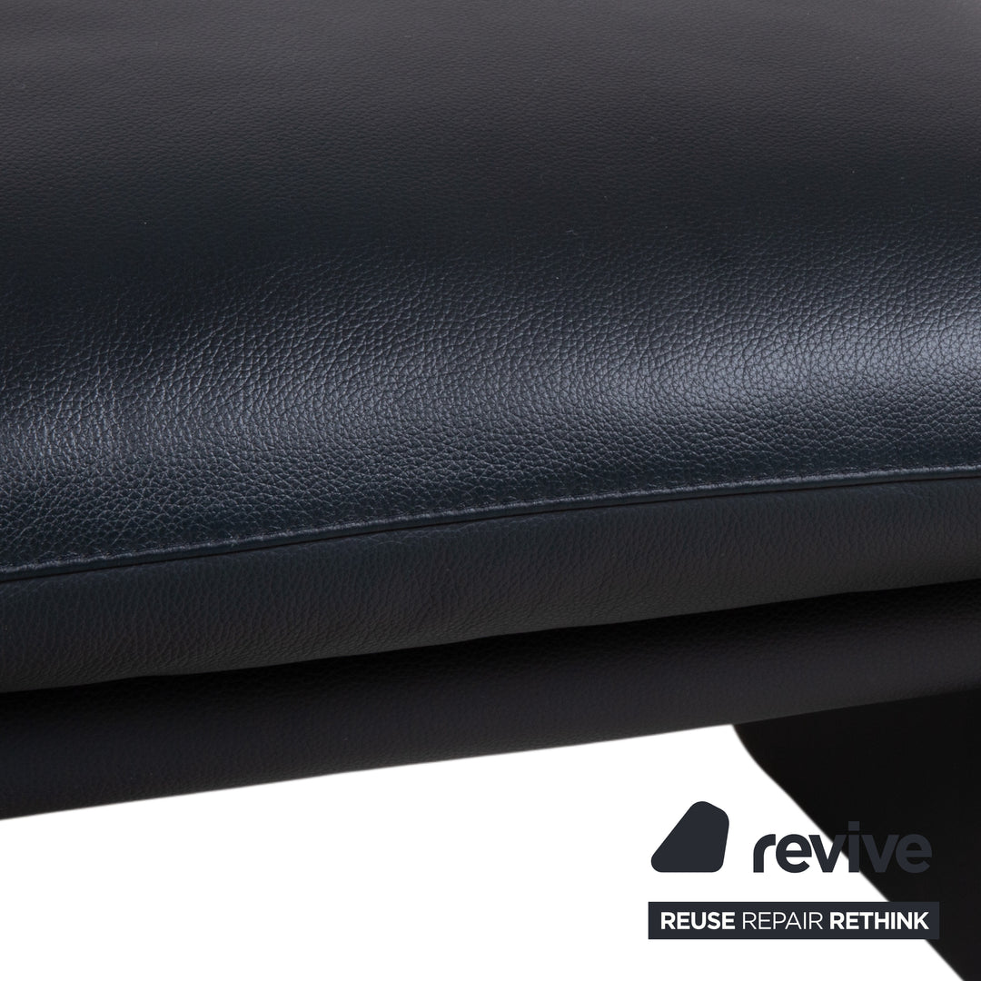 Leolux Garnitur Leder Dreisitzer Zweisitzer Hocker Dunkelblau Sofa Couch