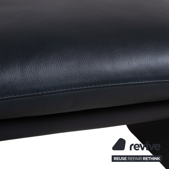 Leolux Garnitur Leder Dreisitzer Zweisitzer Hocker Dunkelblau Sofa Couch