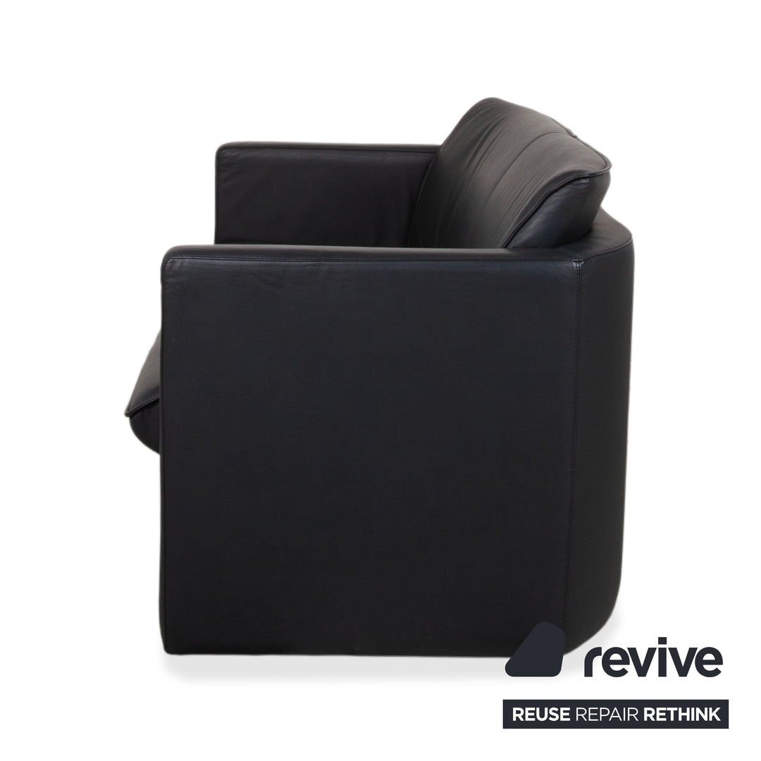 Leolux Garnitur Leder Dreisitzer Zweisitzer Hocker Dunkelblau Sofa Couch