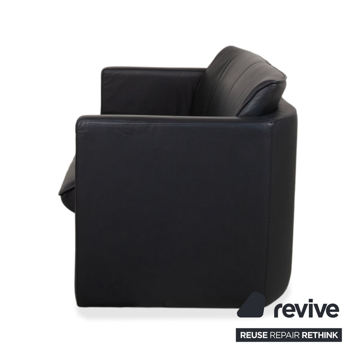 Leolux Garnitur Leder Dreisitzer Zweisitzer Hocker Dunkelblau Sofa Couch